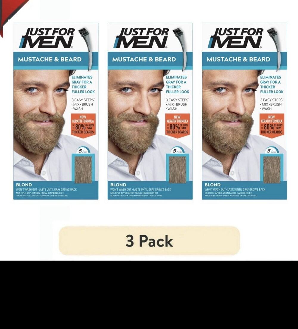 Just For Men Mustache & Beard, M-10/15 Beard Coloring for Gray Hair Blond, 3 Pk